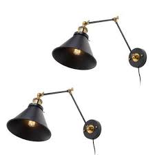 Home depot canada plug in wall sconce. Lnc 1 Light Modern Black And Gold Wall Lamp Adjustable Plug In Industrial Wall Sconce With Swing Arms 2 Pack A03469 The Home Depot Industrial Wall Sconce Sconce Lighting Plug In Wall Sconce