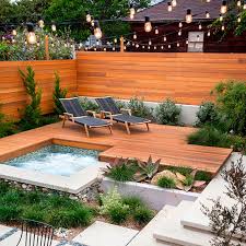 I Love The Look Of This With The Lounge Chairs And Hot Tub And The Sleek Lines Of The Wood The Lights And How Hot Tub Backyard Hot Tub Outdoor Hot