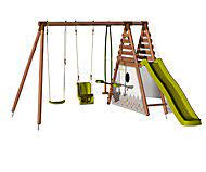 Wickey aire de jeux portique bois tinywave avec balançoire et toboggan bleu maison enfant exterieur avec bac à sable. Portique Et Balancoire Balancoire Trampoline Et Toboggan Castorama Fr