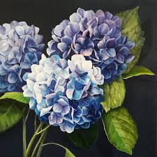 Oil painting, impressionism style, flower painting, canvas, artist Hydrangea Blue On A Black Background Large Original Oil Etsy Flower Painting Hydrangea Painting Flowers Black Background