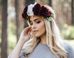 Handmade Burgundy Ruscus Flower Crown: Gold Metal Headpiece