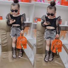 Posing ideas for girls photo props showing kids ages. Summer Fashion Kids Girl Organza Sheer Sleeves Crop Top Cute Toddler Girl Solid Black Top Styles Kids Girl Shirt 2 8 T Buy Kids Girl White And Black Crop Top With Organza