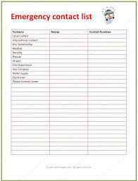 Contact List Template Emergency Contact List Emergency Contact List Template