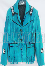 details about new mens western style scully tussel blue suede leather jacket fringes beads