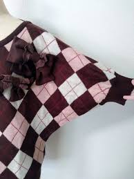 LIZ LISA Argyle Pink and Brown Dolman Open Back Sweater