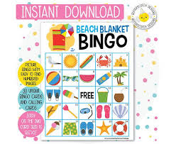 Beach Summer Pool Party Printable Bingo Cards 30 Different Etsy Bingo Printable Bingo Cards Printable Bingo Cards