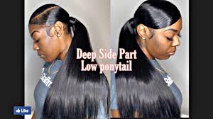 Hair braided into a ponytail is protected from the effects of wind, cold, tangling, breakage, and any manipulations that harm your curls. Deep Side Part Low Ponytail Celie Hair Youtube