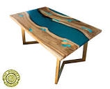 Resin Dining Table With Glowing Inlay and Turquoise River - Etsy