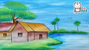 How To Draw A Scenery Landscape With Water Color For Beginners Watercolor Beginner Scenery Paintings Oil Pastel