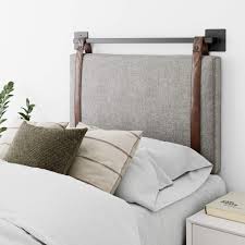 Shop for brown leather headboard king online at target. Amazon Com Nathan James Harlow Wall Mount Faux Leather Or Fabric Upholstered Headboard Adjustable Height Vintage Brown Straps With Black Matte Metal Rail Twin Gray