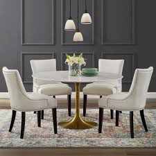 Modway Lippa 54 Round Artificial Marble Dining Table In Gold White Round Dining Table Sets Dining Table Marble Dining Table