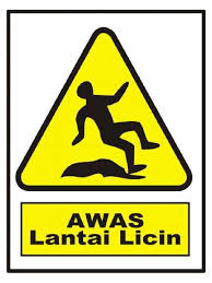 Slippery, slippy, slick, even, lubricous, shiny, silken, smooth, greasy, grassless, suave. Awas Lantai Licin