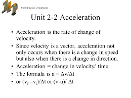 If you want to measure how the velocity changes over time in order to draw conclusions and make predictions, make a diagram with the velocity of the respective sprints: Mhs Physics Department Unit 2 2 Acceleration Acceleration Is The Rate Of Change Of Velocity Since Velocity Is A Vector Acceleration Not Only Occurs When Ppt Download
