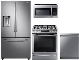 Samsung appliance 754629 kitchen appliance packages. Samsung Sareramwdw1120 4 Piece Kitchen Appliances Package With French Door Refrigerator Gas Range Dishwasher And Over The Range Microwave In Stainless Steel