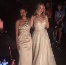 Caroline In Her Wedding Dress And Bonnie Her Bridesmaid Tvd S8 Vampire Diaries Cast Vampire Diaries Candice King