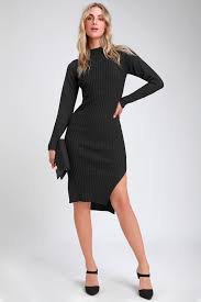 Snuggle Party Charcoal Grey Mock Neck Midi Sweater Dress Sweater Dress Midi Shop Bodycon Dresses Womens Grey Dress