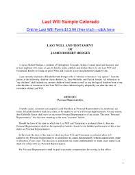After the form is created and signed, in front of. Last Will And Testament Form Colorado Fill Online Printable Fillable Blank Pdffiller