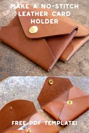 Any colour card stock you want for the outer layer i used 2 pieces of black 8 x 5 scored at 2 and. Make A No Stitch Leather Card Holder Free Pdf Template Set Makesupply Diy Leather Wallet Diy Leather Projects Diy Leather Gifts