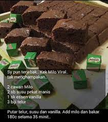 Assalamualaikum hi, harini dirah share resepi kek milo viral mengunakan 3 bahan je tapi ade 1 bahan rahsia yang dirah tambah. Resepi Kek Milo Kukus Sukatan Cawan Sedap Dan Mudah