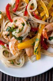 Rainbow Peppers And Shrimp With Rice Noodles Recipe Recipe Stuffed Peppers Rice Noodle Recipes Rice Noodles