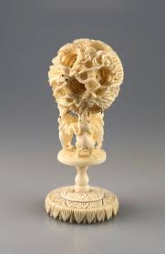 Prospective purchasers are advised that several countries prohibit the importation of property containing materials from endangered species. Carved Ivory Puzzle Ball On Elephant Stand 12 Cm Height Ivory Oriental