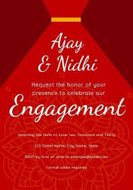 A Modern Indian Engagement Invitation With Red Shapes And White Text Engagement Invitation Wording Online Engagement Invitations Engagement Invitation Cards