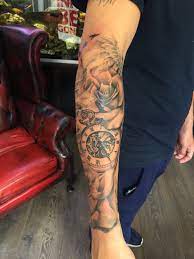 Really Enjoyed This Half Sleeve Writing Not Done By Me He Sat Like A Legend Thank You Zak In Memory Sleeve Tattoos Half Sleeve Tattoos For Guys Tattoos