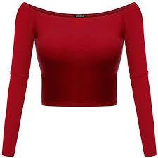 Luckco Women S Basic Long Sleeve Slim Fit Off Shoulder Cami Crop Top 32 Pen Liked On Polyvore F Red Long Sleeve Tops Basic Long Sleeve Red Off Shoulder Top