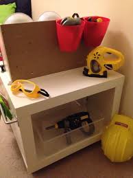 The Finished Play Kitchen Workbench Made From An Ikea Lack Table Diy Kids Furniture Diy Kids Kitchen Workbench