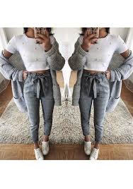 Graue Karierte Taschen Print High Waist Bindegurtel Beilaufige Damen Nine S Hose Mit Schleife Paperbag Hose Pants Outfit Casual Patterned Pants Outfit Plaid Pants Outfit