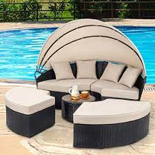 Seamless size is 6 ft for clear fabric. Walsunny Patio Furniture Outdoor Lawn Backyard Poolside Garden Round Daybed With Retractable Canopy Wicker Rattan Seating Separates Cushioned Seats Amazon In Furniture