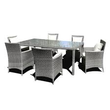 Oakville 7piece Outdoor Patio Rattan Wicker Dining Set Fully Assembled Chairs With Bonus Patio Cov Wicker Dining Set Outdoor Furniture Sets Weathered Furniture
