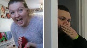 Girlfriend mortified as prankster partner greets her at the airport with a  sign reading 'Welcome back from jail'