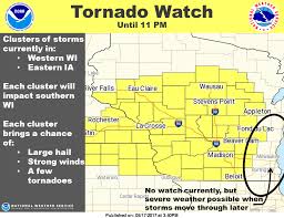 8 hours ago · milwaukee (ap) — strong thunderstorms caused widespread damage across wisconsin, left tens of thousands without power and triggered tornado warnings. Tornado Watch Issued For Dane County Southern And Western Wisconsin Until 11 P M Weather Madison Com
