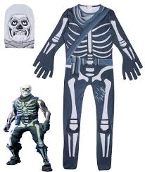Skull trooper's normal costume is a man dressed in a black and white skeleton suit. Kid Halloween Fortnite Costume Skull Trooper Cosplay Jumpsuit