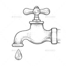 Water Tap With Drop Engraving Style Vector Water Drop Drawing Water Tap Engraving Illustration