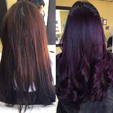 Before And After Deep Purple Balayage Dark Purple Hair Plum Hair Deep Purple Hair