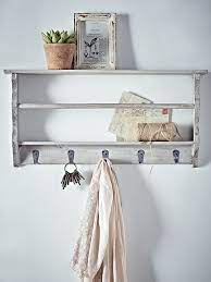The most common wall shelf with hooks material is wood. New Grey Washed Wall Rack With Hooks Wall Racks Furniture Small Storage Shelves