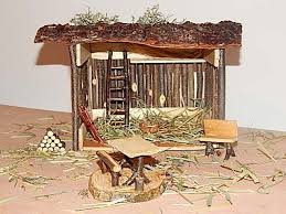 Creche En Bois Fabrique Avec Des Petits Rondins Et Ecorces Accessoires De Maison Par Creacendre Creche En Bois Creche De Noel Deco Noel