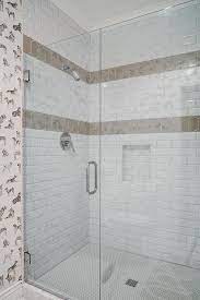 How To Choose Accent Tiles For Bathrooms White Shower Tiles With Taupe Border Accent Tiles Transitional Shower Accent Tile Shower Tile Tile Bathroom