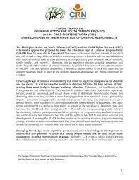 A good position paper does not only inform the reader of the. Position Paper Of The Philippine Action For Youth Offenders Payo And The Child Rights Network Crn On Lowering Of The Minimum Age Of Criminal Responsibility Child Rights Coalition Asia