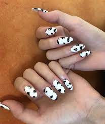 Cow Print Oval Almond Shaped Acrylic Nails Acrylicnailsalmond Acrylicnailsshort Oval Acrylic Nails Cow Nails Glitter Nails Acrylic