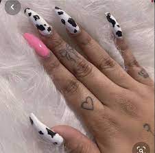 Cow Nails Drip Nails Long Acrylic Nails Cow Nails