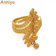 Anniyo Resizable Ring For Women Dubai Jewelry With Ball Ethiopian Gold Color Wedding Gifts African Ring Openable Jewelry Fashion Jewelry Gold