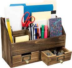 25 items in this article 9 items on sale! Rustic Wood Office Desk Organizer Includes 6 Compartments And 2 Drawers To Organize Desk Accessories Doc Golden Trail Blazing Office Products