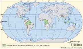 The tropical rainforests are found at various longitudes and in the 3,000 mile band between the latitudes 23.5 degrees north and 23.5 degrees south. Tropical Rainforest Worldwide Distribution Rainforest Map Tropical Rainforest Rainforest