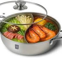 KOTO 304 Stainless Steel Divided Hot Pot – 11.8”, 5L Shabu Shabu Pot with  S-Shaped Divider for Two Flavors (Double-Sided)