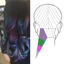 So Here It Is The General Sectioning And Placement Of The Colors I Used About Hair Color Techniques Hair Color Formulas Oil Slick Hair Color