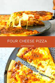 Four Cheese Pizza With Crushed Fire Roasted Tomatoes Recipe Four Cheese Pizza Cheese Pizza Recipes