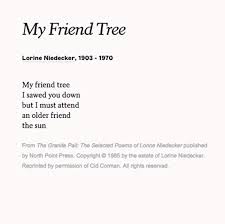 My Friend Tree By Lorine Niedecker My Friend Poems Words